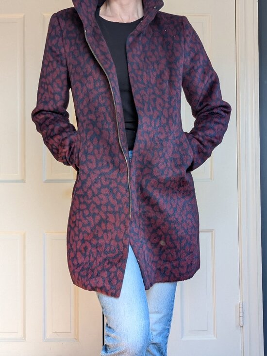 Navy & Burgundy Wool Blend Leopard Print Coat from LOFT - Picture 8 of 13
